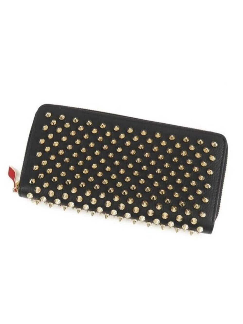 Christian Louboutin Calfskin Panettone Spiked Zip Around Wallet Black